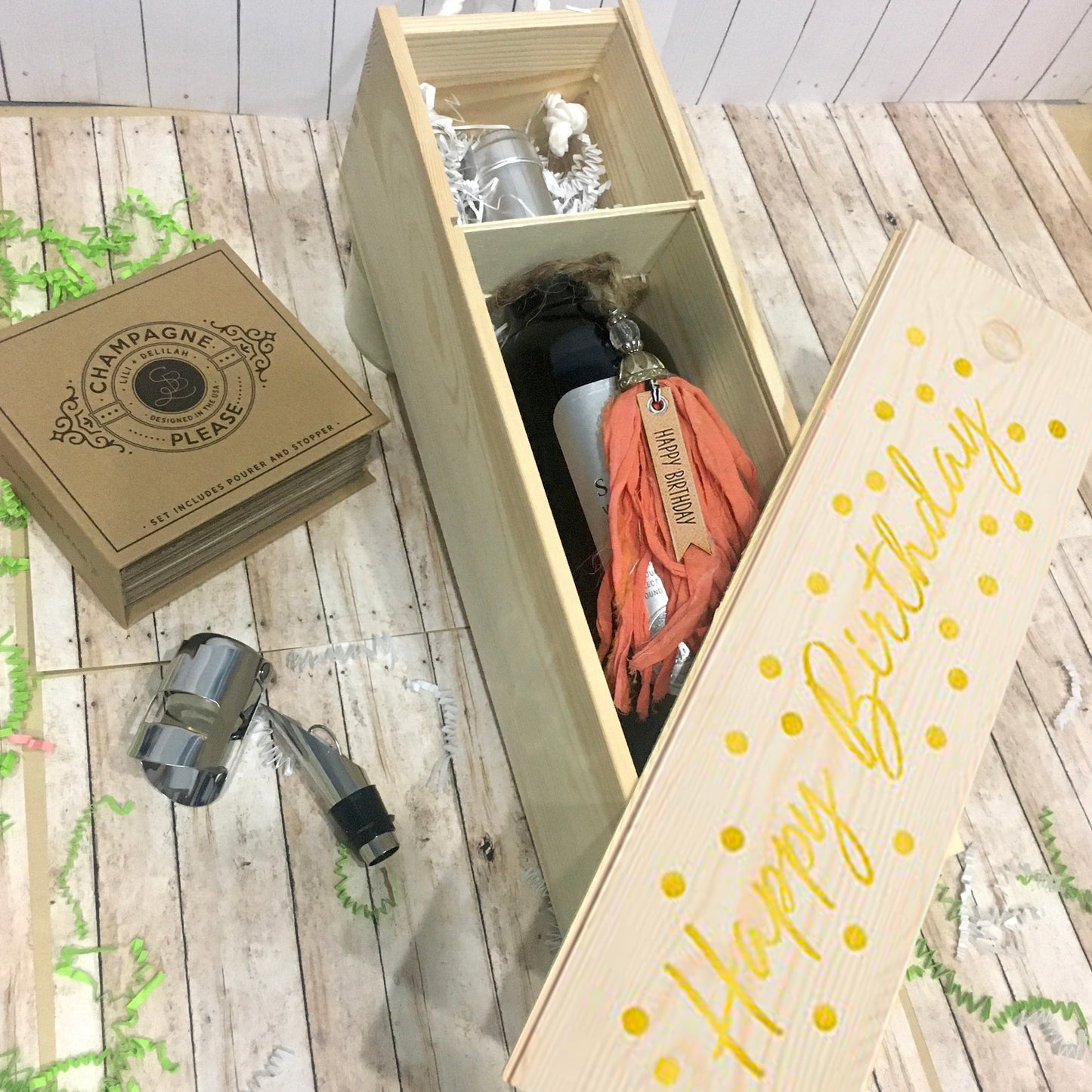 Wood Wine/Champagne Box - Happy Birthday