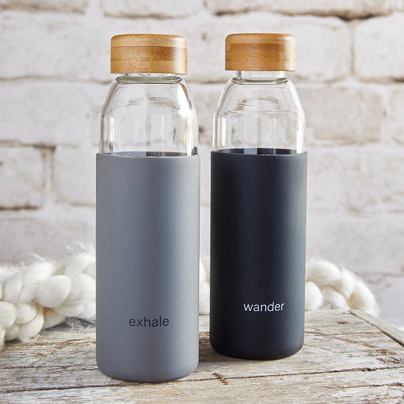 Glass Water Bottle with Bamboo Lid