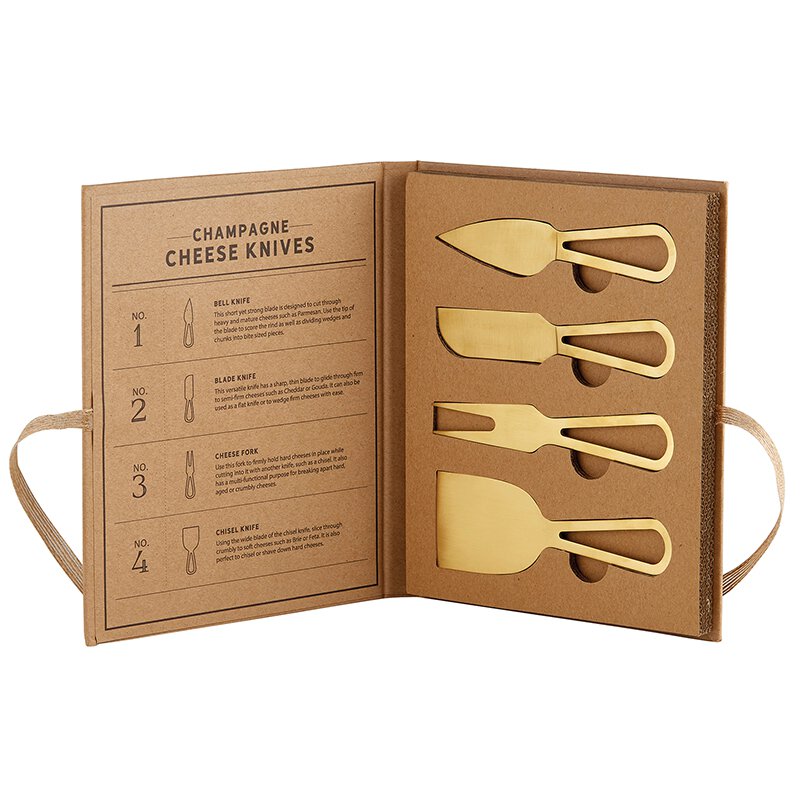 CARDBOARD BOOK SET - CHAMPAGNE GOLD CHEESE KNIVES