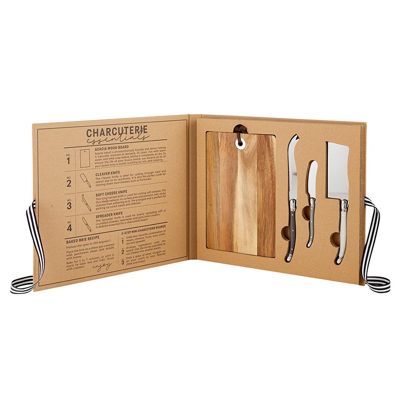 Cardboard Book Box - Acacia Wood Cheese Board with Knives