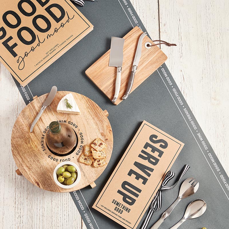 Cardboard Book Box - Acacia Wood Cheese Board with Knives