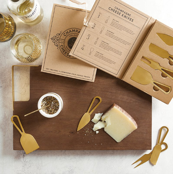 CARDBOARD BOOK SET - CHAMPAGNE GOLD CHEESE KNIVES